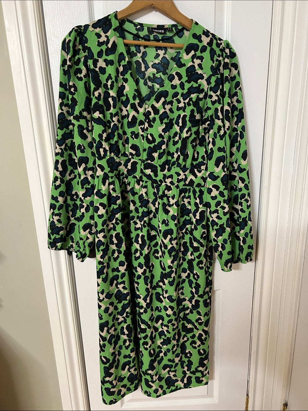 Green Leopard-Print Midi Dress with V-Neck by M&S